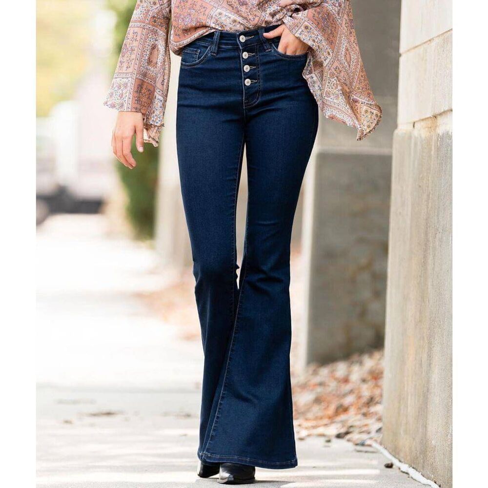 VERVET High Rise Super Flare Stretch Jeans 29 Western Buckle Cowgirl Rodeo Trend
